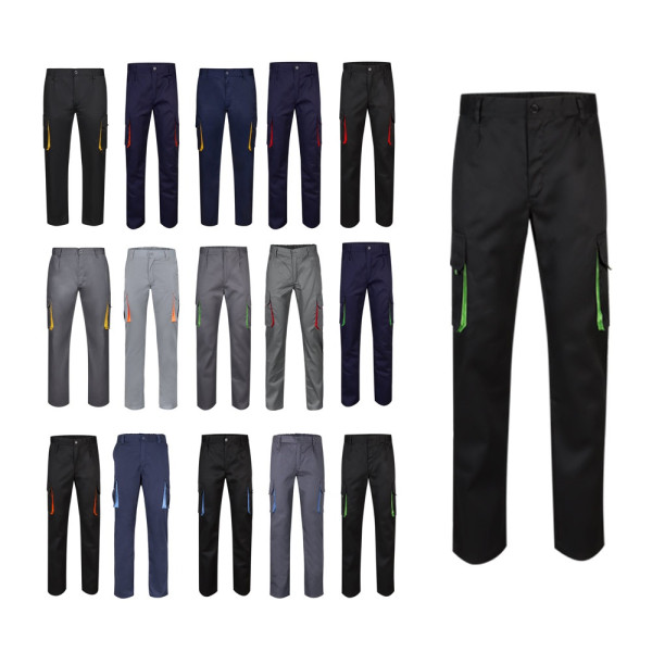 VL HYPNOS. Zweifarbige Twill-Hose mit mehreren Taschen (200 g/m²), aus Baumwolle (35 %) und Polyeste