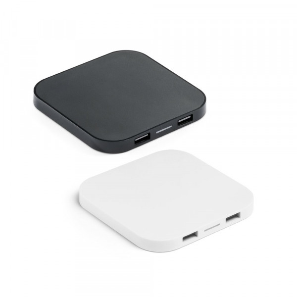 CAROLINE. Superschnelles 15W wireless Ladegerät mit HUB 2 USB-A Anschlüssen aus Recyceltes ABS (60% 